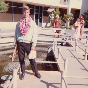 Tim Keller in Hawaii, August 1965, with Palisades Skateboard