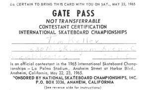 International Skateboard Championships, Anaheim 1965, Gate Pass