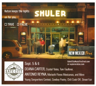 The Shuler Theater at night by Tim Keller, in 2015 ad by New Mexico True