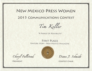 NMPW First Place for magazine feature writing - Tim Keller