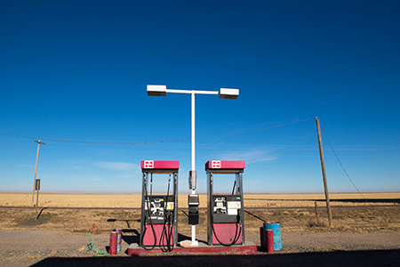 Abandoned Cenex gas pumps at Saunders, Kansas, January 2018