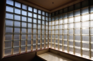 Glass bricks in kitchen corner