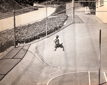Terry Keller skateboarding at Kenter Canyon Elementary School circa 1964