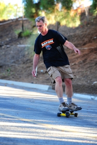 Tim Keller skateboarding on Pali Hill, Palisades Skateboard Team reunion, July 2013