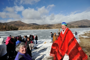 Christina Boyce and Barbara Neary at Polar Bear Plunge 2014, Lake Maloya