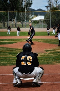 Butch McGowen throws first pitch at Raton Osos game, 2014