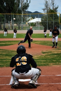 Butch McGowen throws first pitch at Raton Osos game, 2014