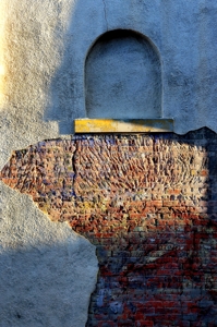 Nicho, brick wall on riverwalk, Trinidad CO