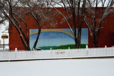 Summer mural in winter snow, Raton New Mexico