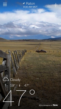 Yahoo Weather screen grab of Tim Keller's Capulin landscape