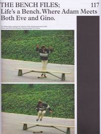 Tim Keller "hippy jump" over bench in Skateboarding's First Wave, A Skateboarding Annual 2