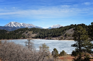 Monument Lake and Spanish Peaks, southeastern Colorado