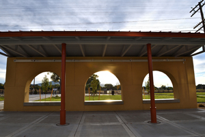 Sunrise on Raton's historic First Street, at Multi-Modal Center, Raton Depot, by Tim Keller