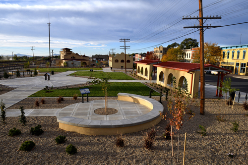 Sunrise at Raton depot's multi-modal center along historic First Street in downtown Raton, NM, by Tim Keller