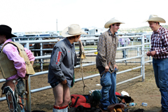 Bullriders' dressing room before rodeo