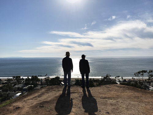 Pacific Palisades bluffs, Asilomar at El Medio, Terry Keller and Peter Burg at sunset, by Tim Keller