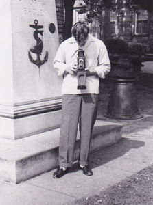 Jack Keller photographer with Rolleiflex camera, 1940s