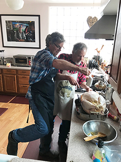 Tim Keller & Peter Burg prepare the Thanksgiving turkey