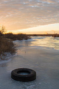 Arkansas River frozen at Holcomb Kansas, January 2018, by Tim Keller