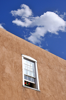 Santa Fe window, red flowers