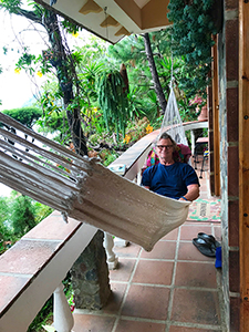 Tim Keller enjoying hammock at Room 11, La Casa del Mundo, Lago de Atitlan, Guatemala