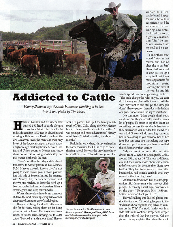 Harvey Shannon of Des Moines, New Mexico, Addicted to Cattle, RANGE Magazine Winter 2010