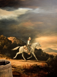 Peter Rogers painting 1984, Billy the Kid rides toward Lincoln on gray mare