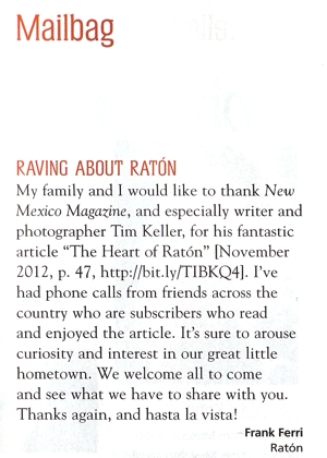 Frank Ferri's letter to New Mexico Magazine