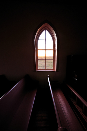 Johnson Mesa church at sunrise by Tim Keller, New Mexico