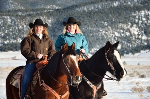 Janna Mills and Ashlee Rose Mills horseback at home in Eagle Nest, January 2016