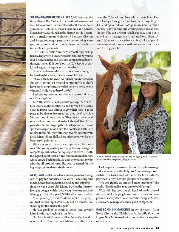 Ann Vincent, Growing Up Rodeo, Western Horseman, October 2009, SGHA youth rodeo