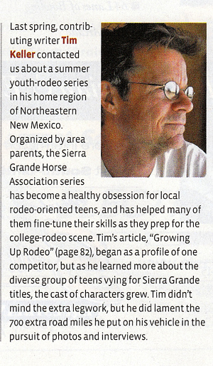 Tim Keller, Growing Up Rodeo, Western Horseman, October 2009, SGHA youth rodeo