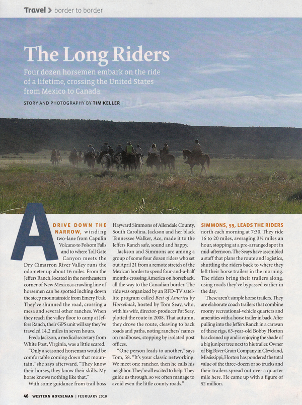 Long Riders, Mexico to Canada, Western Horseman